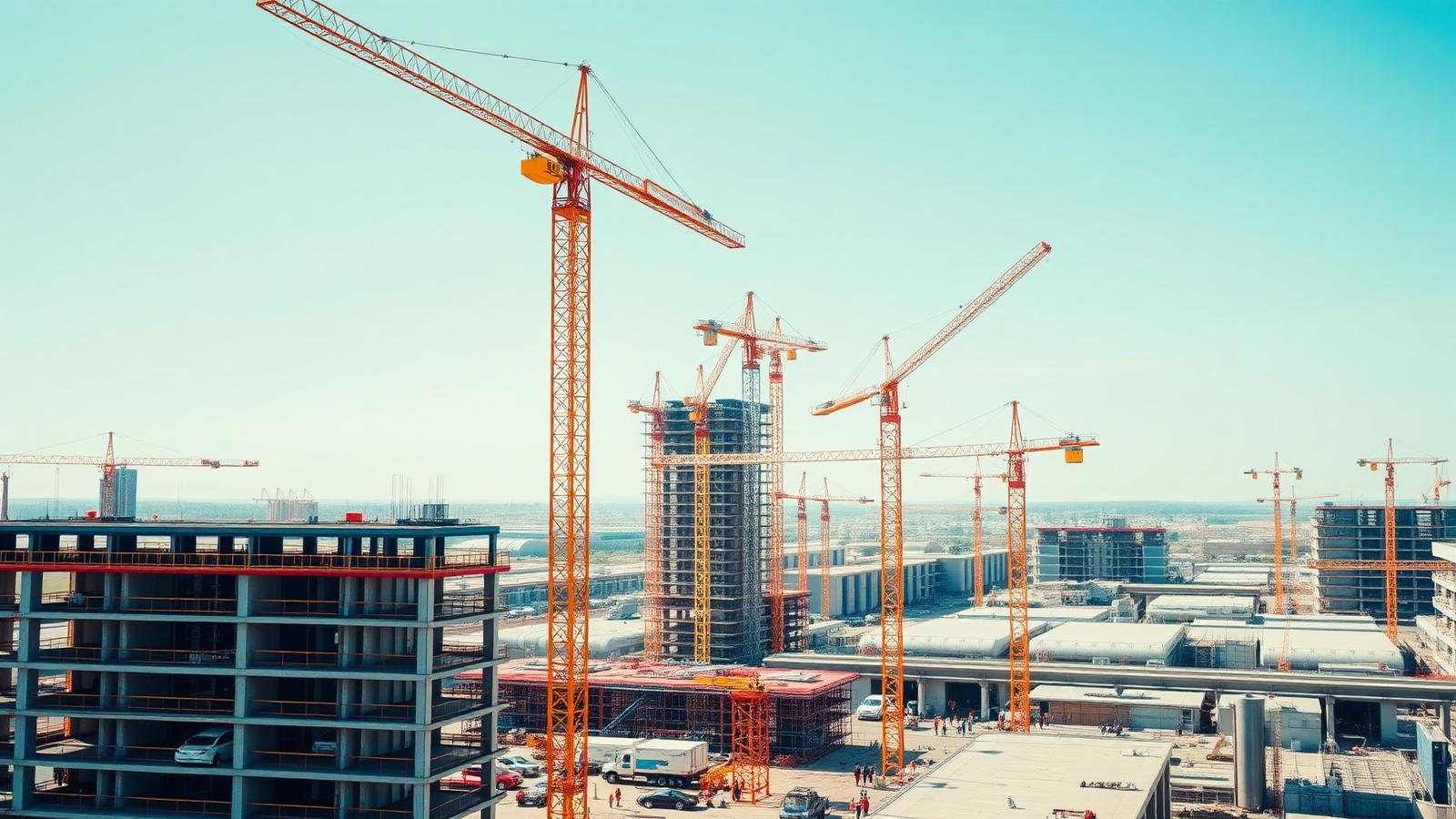 Bouwplaats met kranen — projecten van aannemers
